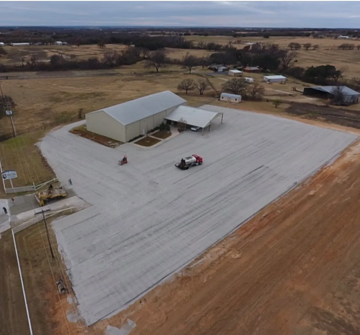 Aerial view of chip seal parking lot installation by Arrow Asphalt LLC in Oklahoma City.
