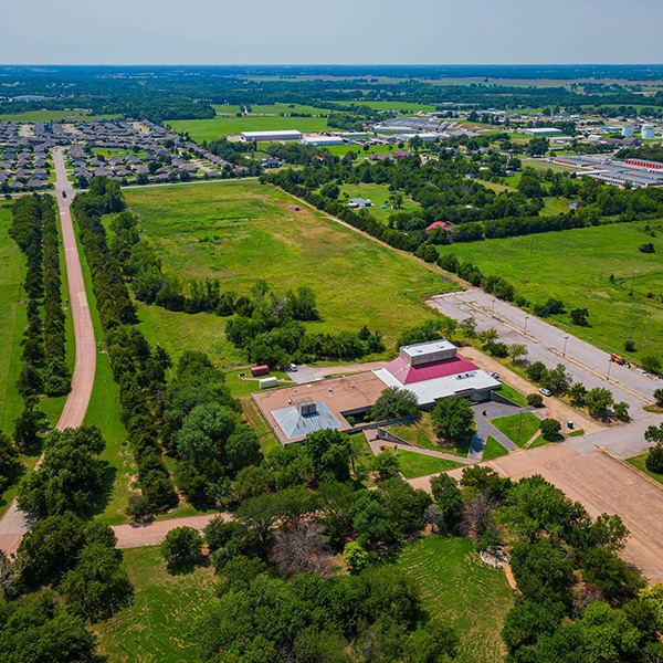 Aerial view of Shawnee, OK and surrounding area showcasing asphalt paving opportunities.