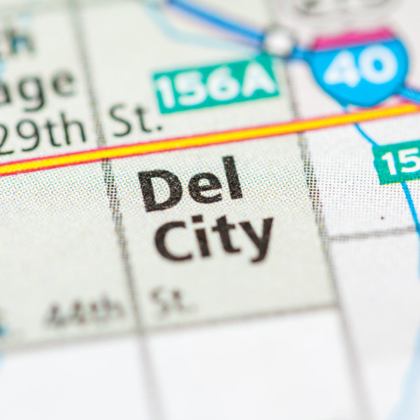 Map highlighting Del City, OK and surrounding streets.